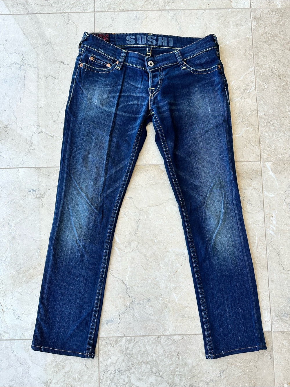 Evisu Women’s Blue Washed Denim Jeans with Copper Stud Detailing in size 27 - Picture 2 of 7